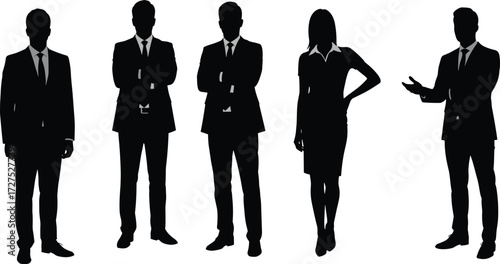 Business professionals silhouette, corporate teamwork concept, leadership and management, office colleagues standing together, professional group collaboration, business people success strategy