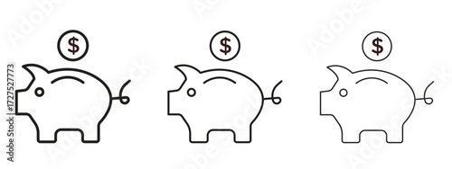 Piggy bank icons in thin line symbols with editable strokes