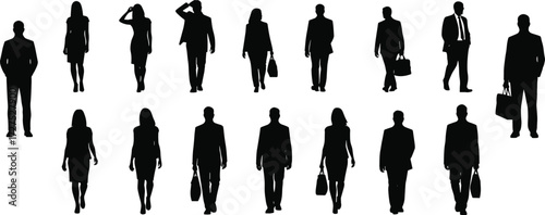 Business silhouettes, corporate professionals, teamwork diversity, office staff, leadership concept, career success, modern workplace