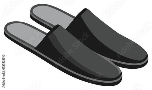 Pair of black and grey slip-on house slippers vector illustration