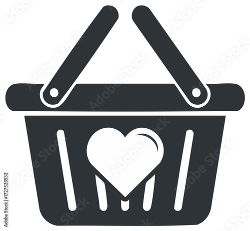 Simple shopping basket icon with heart symbol representing favorite items or wishlist