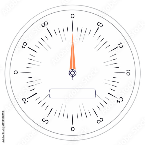 Dial Gauge Illustration: Precise Measurement Display with Orange Needle and Numerical Increments, Measuring Instrument
