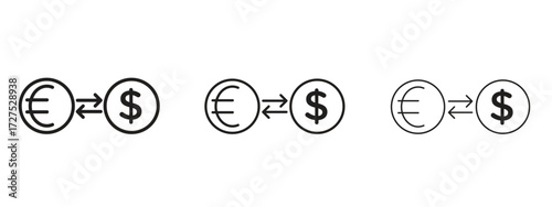 Money exchange icons in thin line symbols with editable strokes