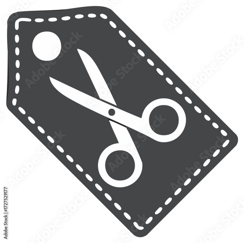 Sewing tag with scissors simple vector illustration craft item design for fabric and cloth cutting