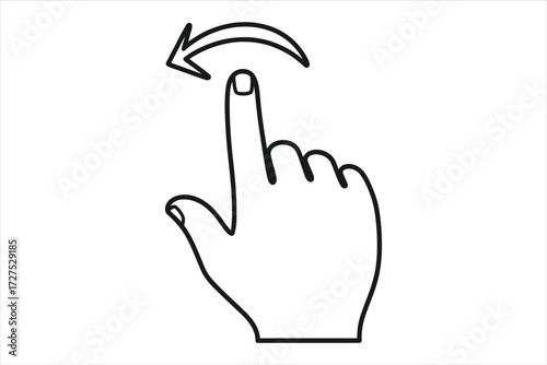 Vector art of hand gesture swipe left finger touching screen, using smartphone, tablet, or other touch screen device human hand with arrow indicating direction