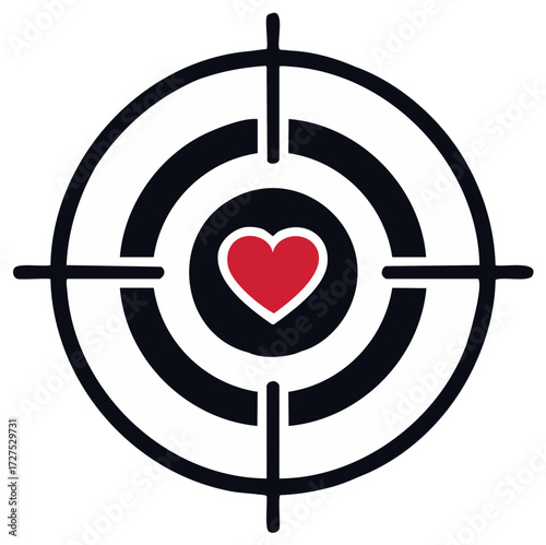 Heart center target, love concept aim in a crosshair for accuracy and precision.