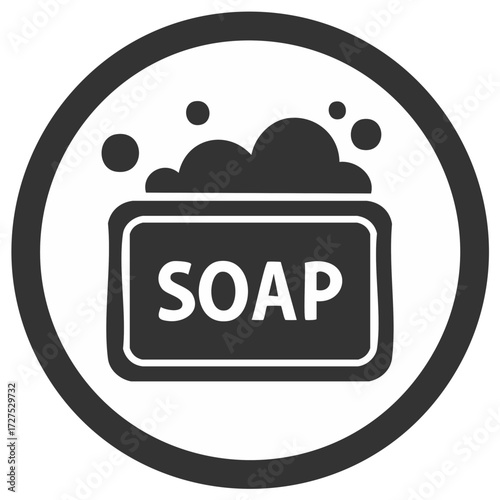 Clean Soap Bar Icon with Bubbles Inside a Circle