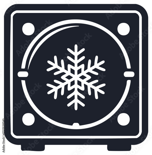 Simple freezer glyph icon with snowflake symbol representing cooling and cold temperature