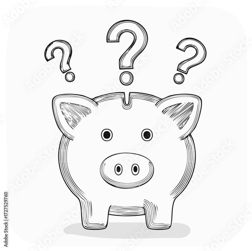Piggy Bank Surrounded by Question Marks Symbolizing Financial Uncertainty and Savings Dilemmas