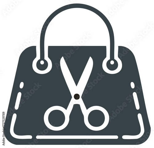 Stylish Handbag Embellished with Scissors Graphic for Fashion and Beauty Businesses Design Icon