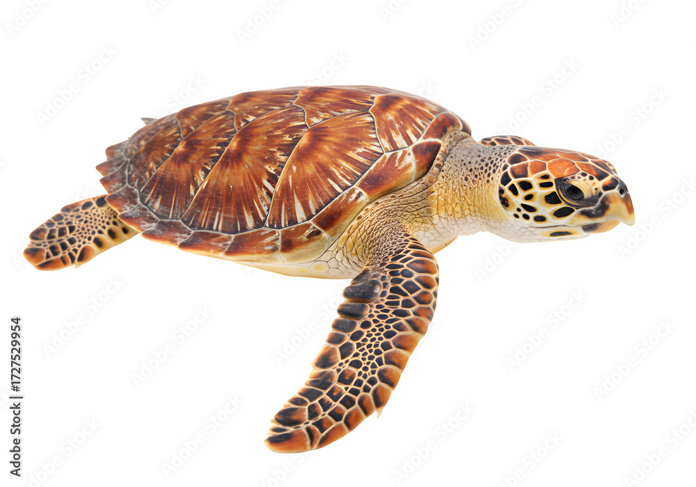 Obraz premium A beautiful sea turtle, isolated on white or transparent background. PNG, perfect for themes of marine life, ocean conservation, and wildlife