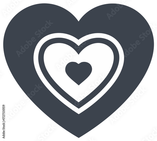 Concentric hearts silhouette illustration, love and care concept