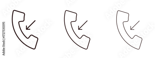 Incoming Call icons in thin line symbols with editable strokes