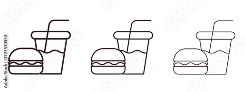Hamburger soda icons in thin line symbols with editable strokes