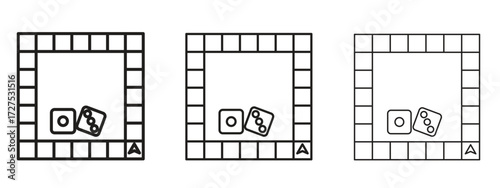 Game board icons in thin line symbols with editable strokes