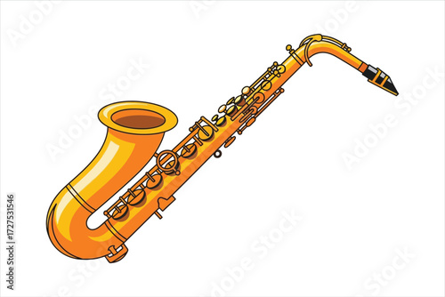 Vector art of a golden saxophone with intricate details, this illustration captures the essence of jazz music, musical instrument, and artistic expression