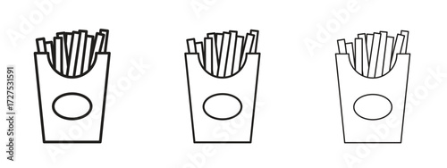 French-fries icons in thin line symbols with editable strokes