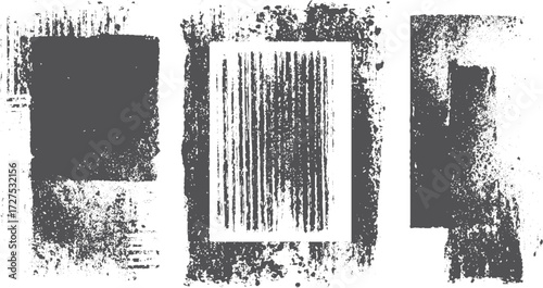 Spray paint vector elements with black ink splatters and blot textured frame. Grunge banner set with distressed ink brush strokes and splattered elements. 