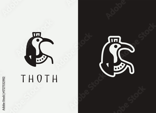 Thoth Logo and Illustration, Egyptian God Logo Design, Ancient Egypt Mythology Vector, Thoth Illustration, Wisdom and Knowledge Deity Symbol, Egyptian Mythological Logo, Pharaoh Era Branding, Ibis God