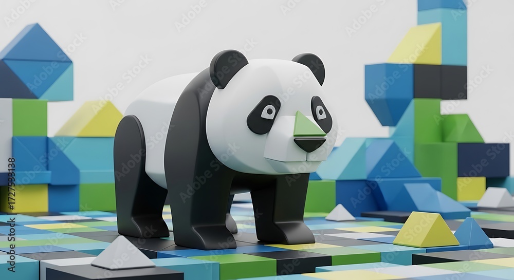 Naklejka premium Toy Panda with Blocks.