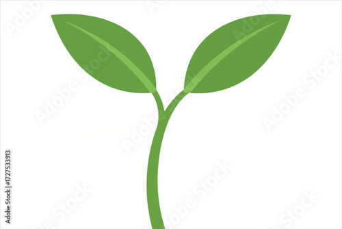 Illustration of a green sprout with two leaves, symbolizing growth, new beginnings, and environmental awareness