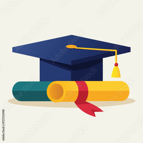 Graduation Cap with Diploma and Certificate on White Background