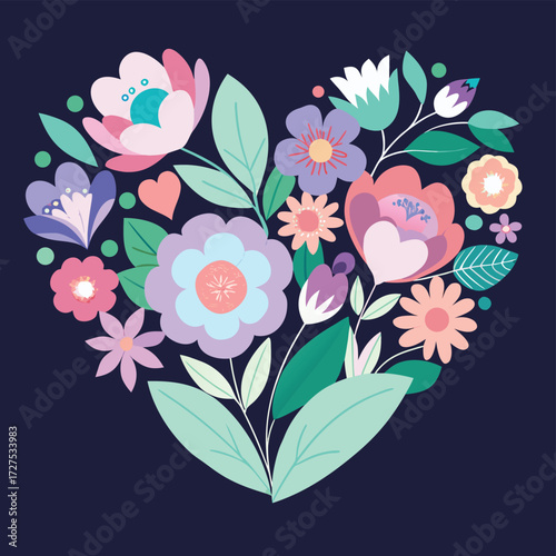 Wallpaper Mural Romantic Floral Heart with Colorful Leaves and Blossoms Torontodigital.ca