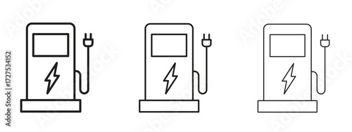 Charging station icons in thin line symbols with editable strokes