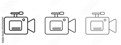 Camcorder icons in thin line symbols with editable strokes