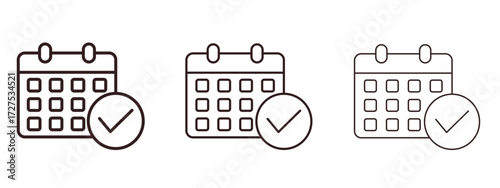 Calendar check icons in thin line symbols with editable strokes
