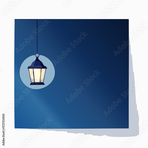Festive Lantern on Blue Night Sky Background