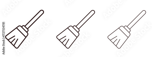 Broom icons in thin line symbols with editable strokes