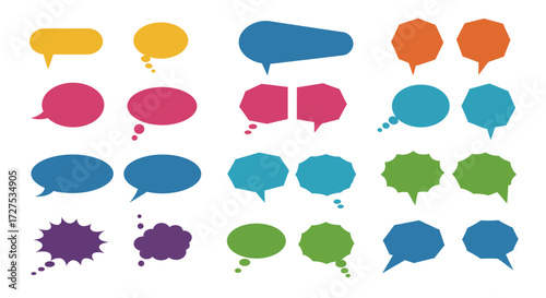 A collection of forty vector speech and thought bubbles in various colors and shapes