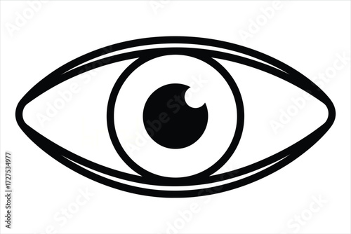 Vector art of a simple black and white eye icon, representing vision, observation, and perception, ideal for use in design and symbol projects
