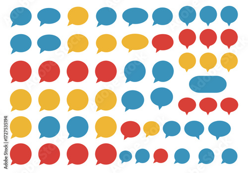 A large collection of multicolored speech bubbles and shape variations on white