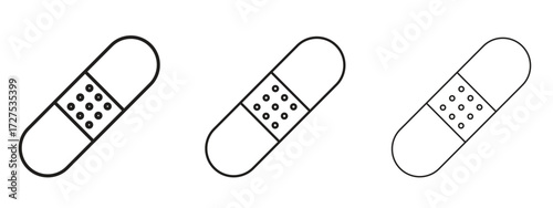 Band aid icons in thin line symbols with editable strokes