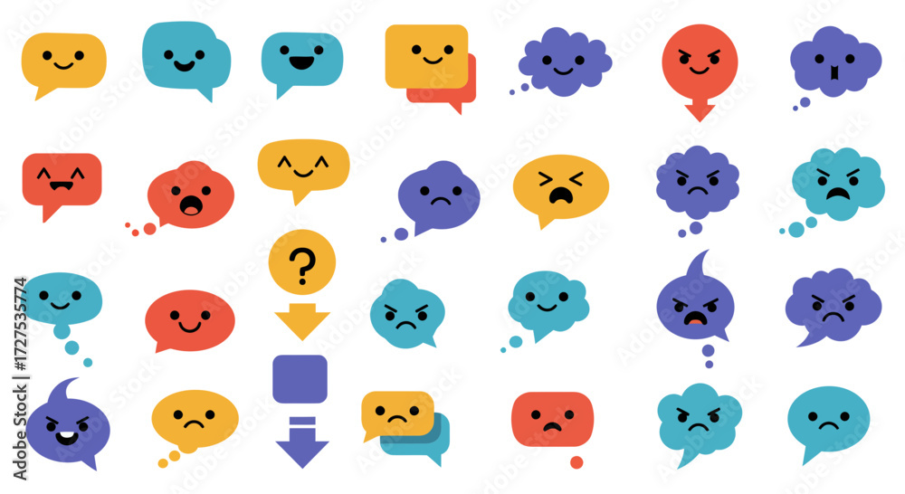 Obraz premium Collection of cartoon speech bubbles with various facial expressions