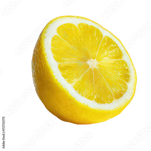 Bright Yellow Lemon Half with Sparkling Texture on Black Background