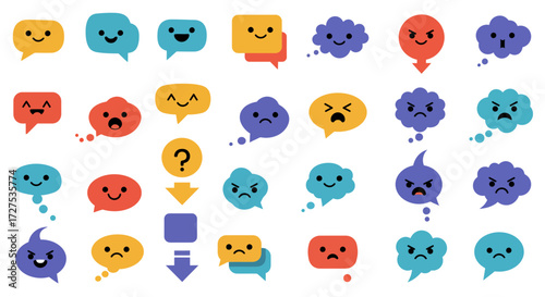 Collection of cartoon speech bubbles with various facial expressions