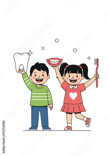 Children learning about dental hygiene and tooth care.