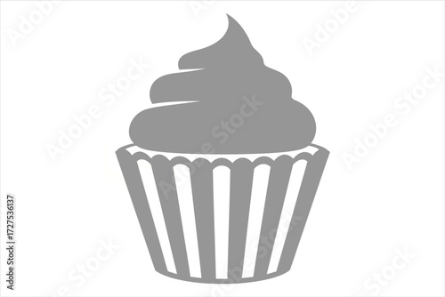 Vector art of simple gray cupcake, perfect for minimalist designs, sweet treat illustrations, or bakerythemed graphics with a clean and modern aesthetic
