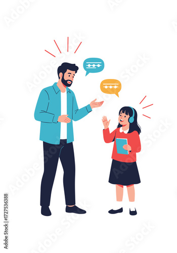 A father scolds his daughter who wears headphones.