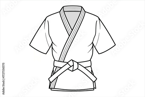 Vector art of white karate gi, showcasing the traditional uniform for martial arts, symbolizing discipline, respect, and the art of selfdefense