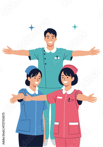 Healthcare team celebrating with open arms.