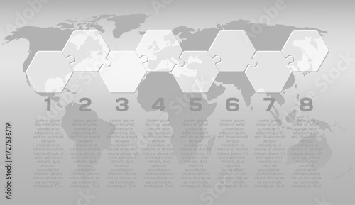 Eight steps line infographic, puzzle diagram