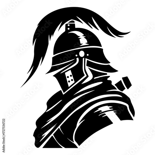Minimalistic Flat Black Logo Design Featuring Hussar Soldier Knight Cavalry Rider Fighter Warrior Silhouette for Medieval Military Vector Graphics