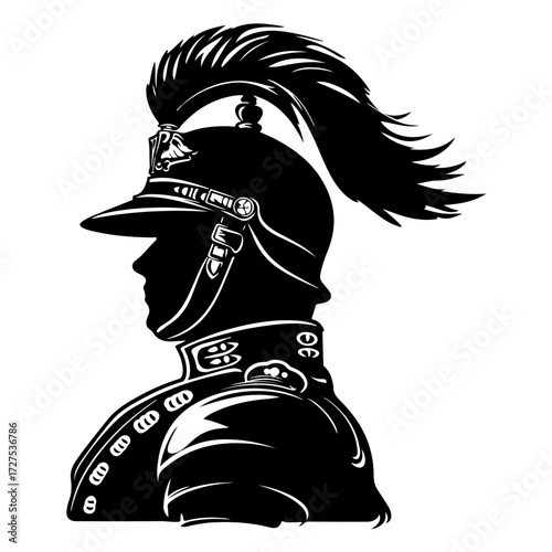 Historic Flat Black Logo of Hussar Soldier Cavalry Knight Warrior Rider Fighter Vector Illustration for Vintage Military, Medieval and Battle Related Designs
