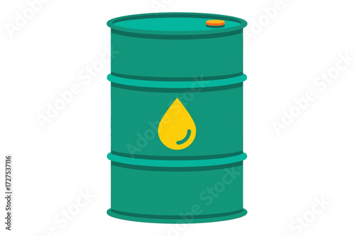 Illustration of a green barrel with a yellow oil drop the barrel represents oil, fuel, or industrial storage