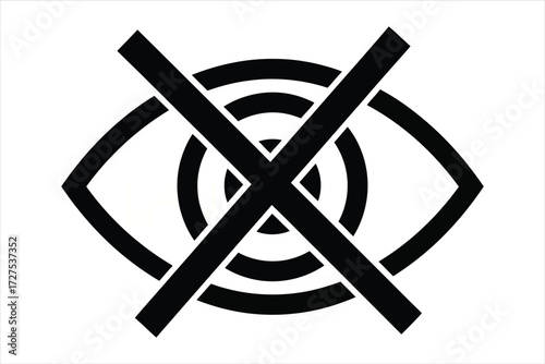 Vector art of a no vision sign, indicating a prohibition or restriction related to sight, blindness, or visual impairment, vector illustration
