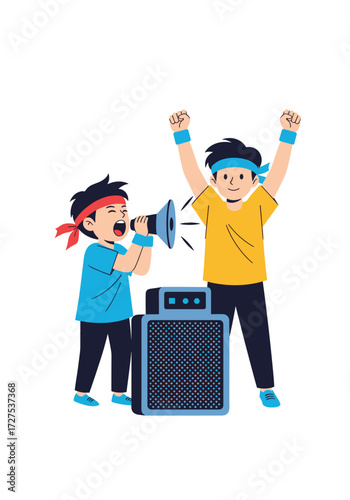 Two energetic kids are participating in a sporting event.